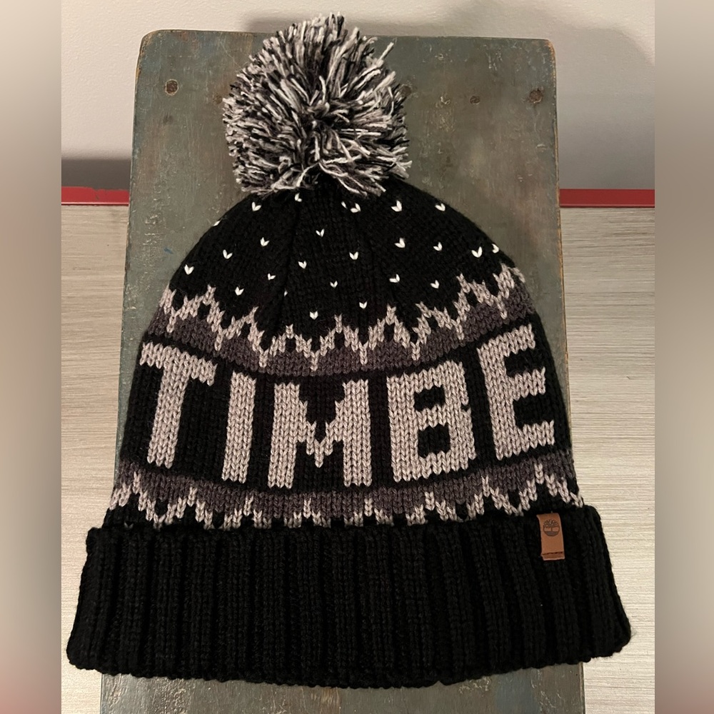 Timberland Winter Pom Pom Cuffed Logo Beanie NWT